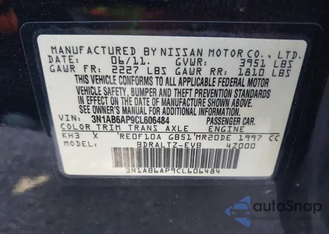 2012 Nissan Sentra 2.0 S из США, поврежденный, VIN 3N1AB6AP9CL606484